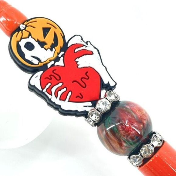 Halloween pumpkin skeleton heart Jack-o-lantern handmade pen NEW beads rhineston - Picture 5 of 6
